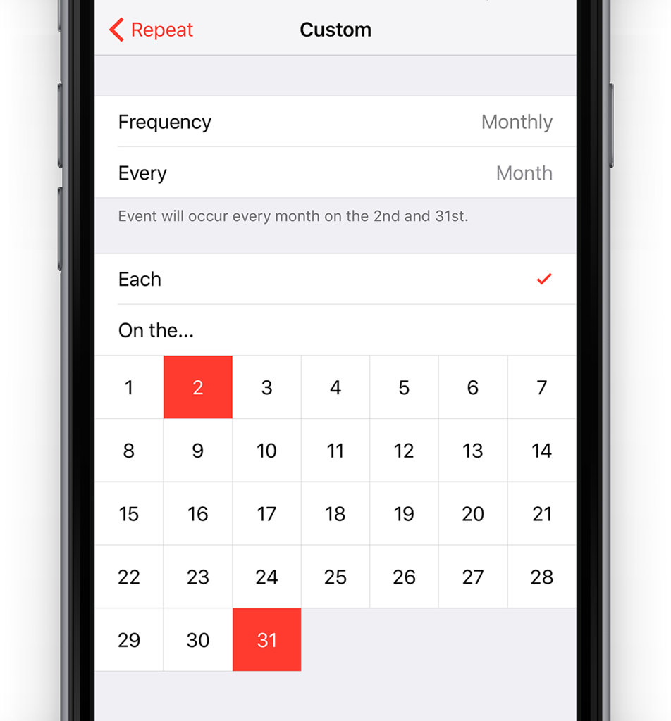 Repeat Events Custom Calendar Events IOS 11 Guide TapSmart