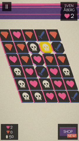 Only one tile is chosen, and if it’s a skull, then you’ll lose a life point.
