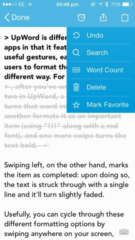This extended menu provides users with additional tools, including an undo option and a word count.