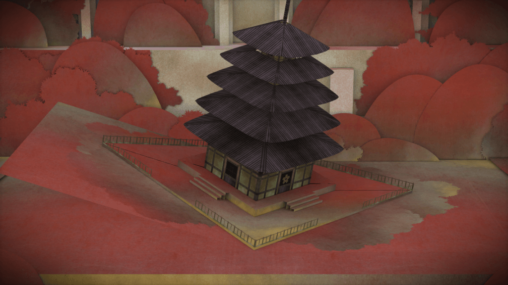 Tap and drag the screen, and a pagoda unfolds from within the pages.