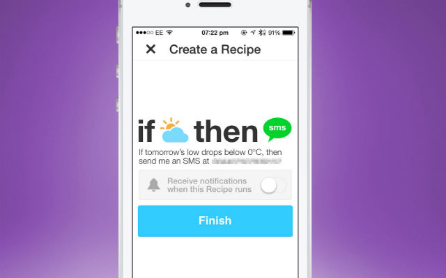Once you’ve created your recipe, touching “Finish” sets it off running in  the background.