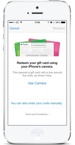 Use your iPhone camera to redeem gift cards