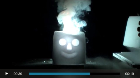 Magnesium turnings are ignited in dry ice to light up this festive face