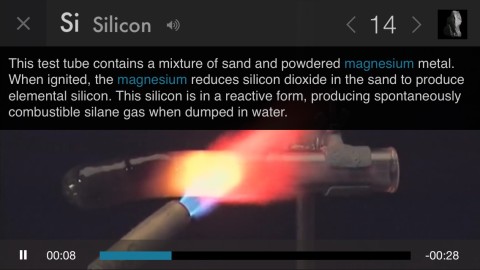 Tap on the video and a description pops up explaining the experiment in question