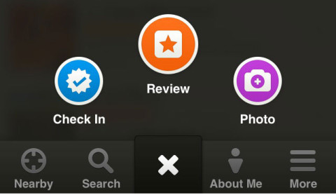 Use the central option to quickly access the Check In, Review, and Photo options
