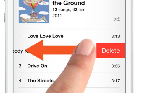 When viewing the list of songs swipe across the name from right to left to reveal the delete button. Tap this to remove the song from just your iPhone.
