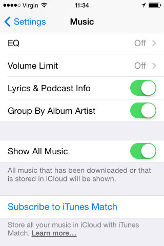 To hide the iCloud music swipe the 'Show All Music' button from left to right
