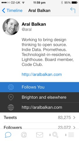 Profiles look great in Tweetbot 3, and the Tweets button provides access to someone’s tweets, mentions and favorites