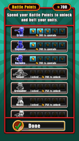 Between stages you can spend Battle Points on upgrading your forces