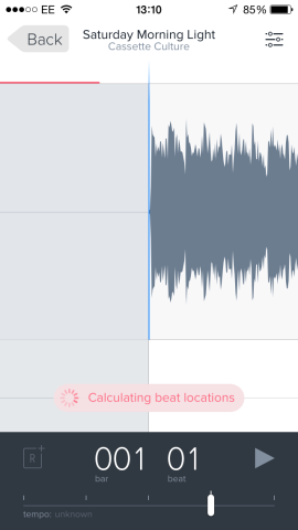 After you insert your song, the app gets to work figuring out where the beats are and the necessary chord sequences.
