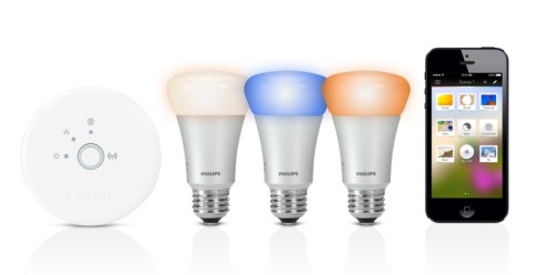 The Philips Hue Starter Pack, which includes the Hue Bridge plus three multicolor smart bulbs. 