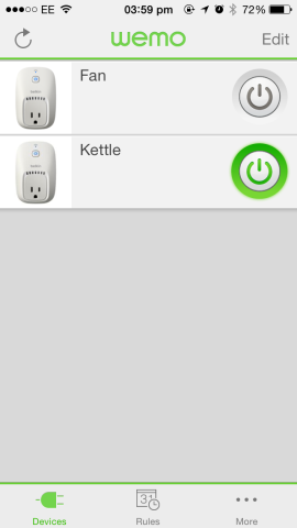 Your WeMo-connected devices appear inside the iPhone application. 