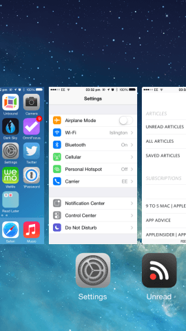Open iOS apps can be closed from the iOS multitasking interface. 