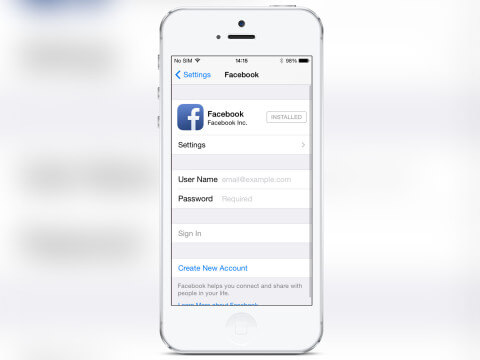 Sign in to Facebook through the Settings app