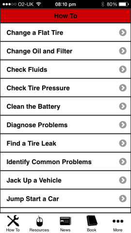The app covers quite a range of things that can go wrong with your car.