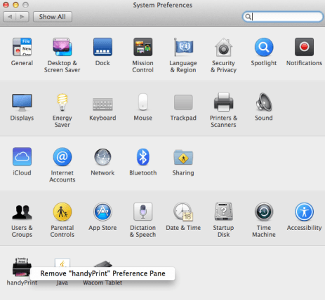 HandyPrint installs a dedicated preferences pane in OS X's System Preferences. 