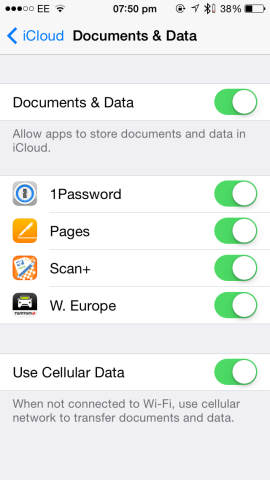 Disabling Documents & Data for individual apps or outright is as simple as switching a virtual button. 