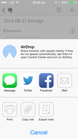 AirPrint's interface can be invoked from the iOS sharing pane. 