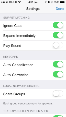 The app's settings enable you to define automation for TextExpander's keyboard.