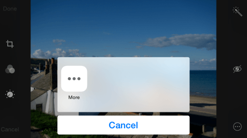 Select a photo, tap Edit, and then tap the button that shows … within a circle. Tap More.