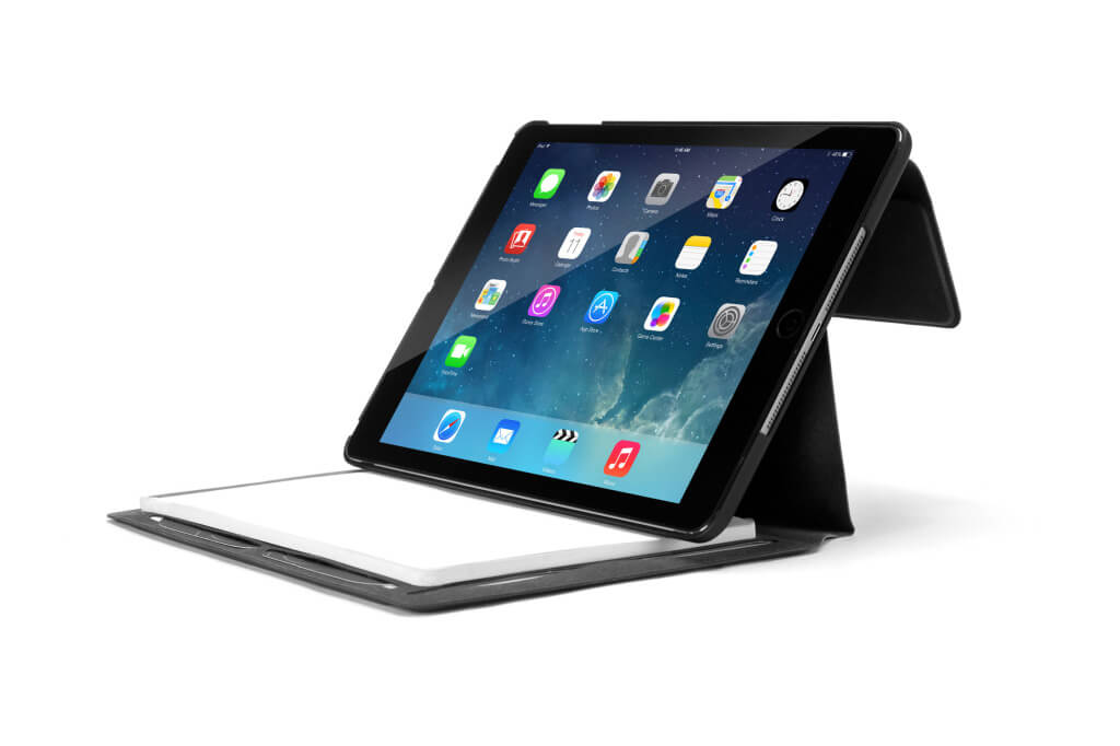 The folio cover lets you position the iPad in multiple ways