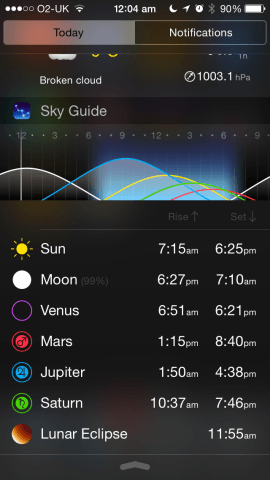 Use the Today view widget for rise/set times.