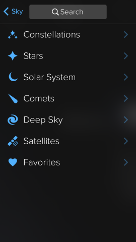 Quickly search Sky Guide’s catalogue of objects.