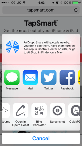 Tap Done and the next time you use the Share button, you’ll see your action extensions ready to use.