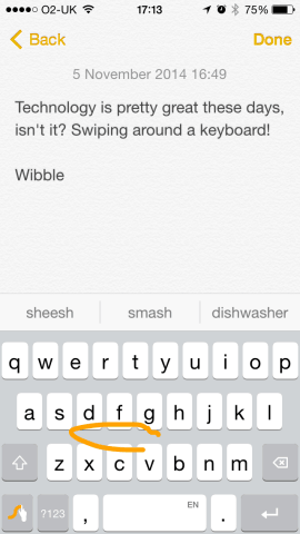 Typing in Swype.