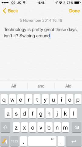 Typing in Swype.