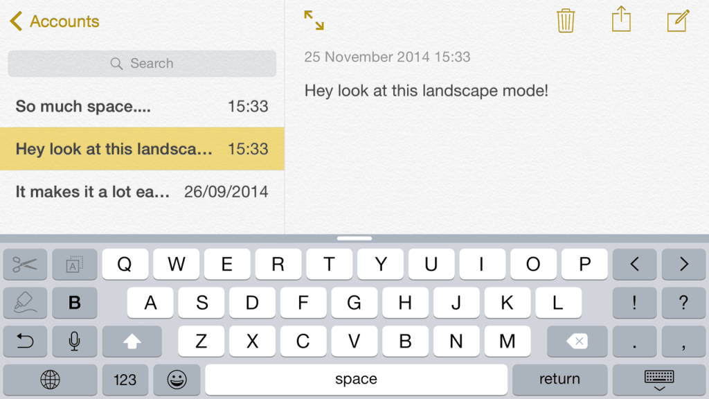 When the iPhone 6 Plus is in Landscape mode the keyboard gets added functionality.