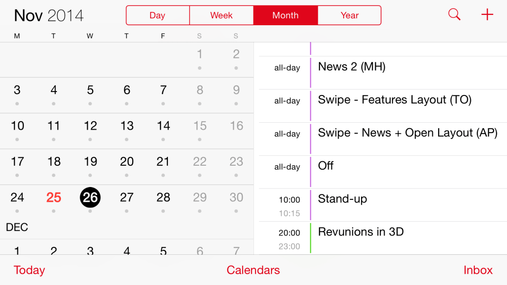 The Calendar app also features split-screen functionality
