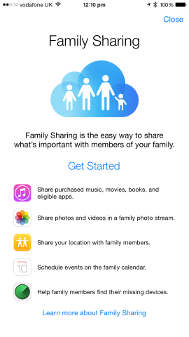 Getting started with Family Sharing is easy enough under iOS 8.