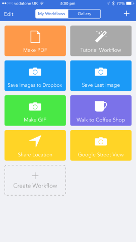 Workflow's main interface allows users to edit or launch each and every one of their own creations. 