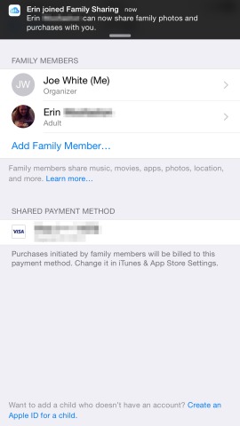 Family Members can be added from inside the iOS Settings app. 