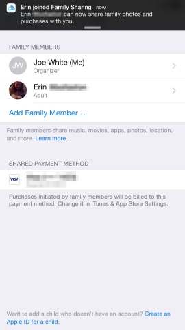 Family Members can be added from inside the iOS Settings app.