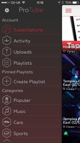 Categories and playlists can be accessed from the sidebar.