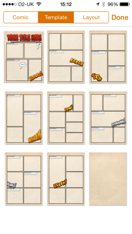Multi-page comics can be created, optionally based on pre-defined layouts.