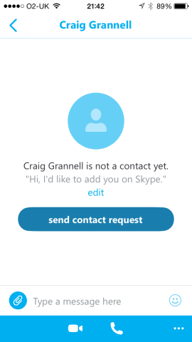 Skype-to-Skype calls need contact requests to be approved.