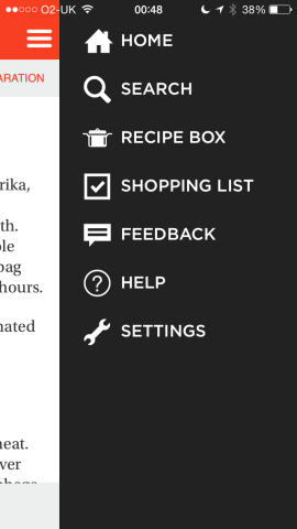 From the sidebar, you access your recipe box and shopping list.