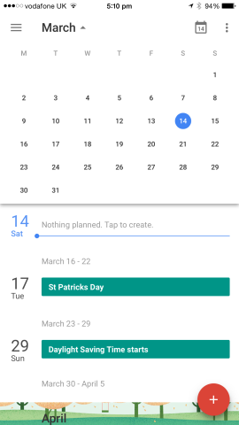 A month view allows users to look further ahead, and it's possible to return to the current day by tapping a calendar button in the top-right of the screen. 
