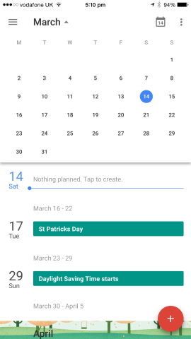 A month view allows users to look further ahead, and it's possible to return to the current day by tapping a calendar button in the top-right of the screen.