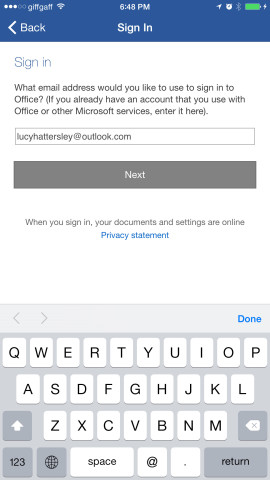 Microsoft Office login screen