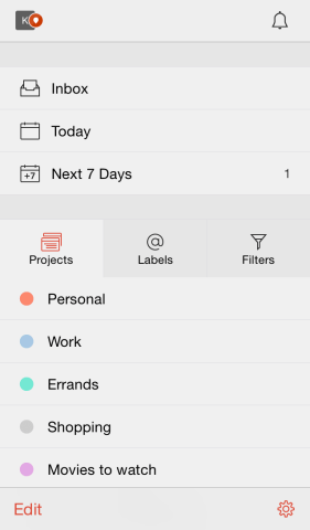 Todoist sorts tasks by project and date.