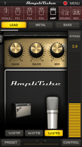 Screengrab from Amplitube showing the settings you can tweak to get a great sound