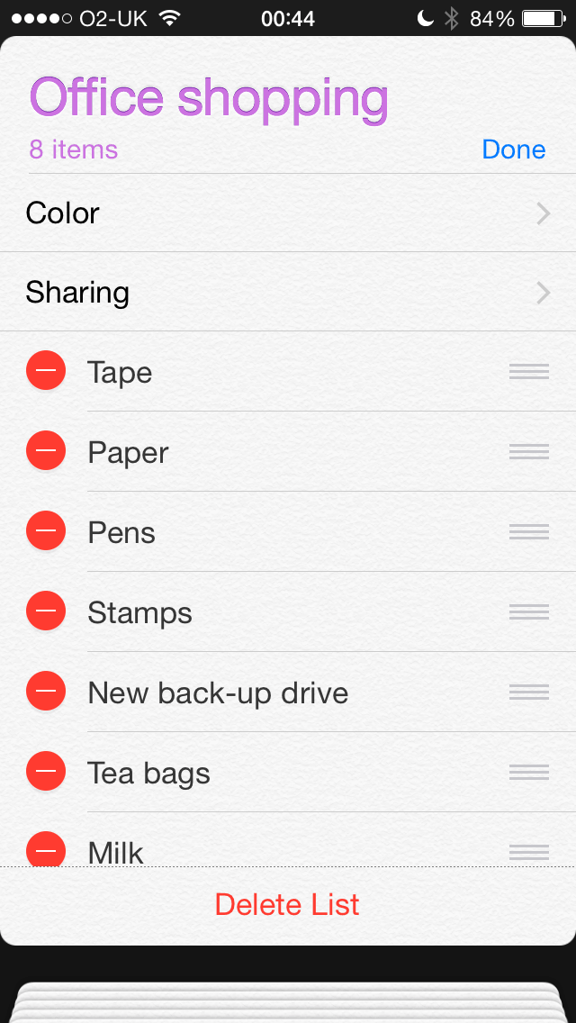 Editing your Reminders list