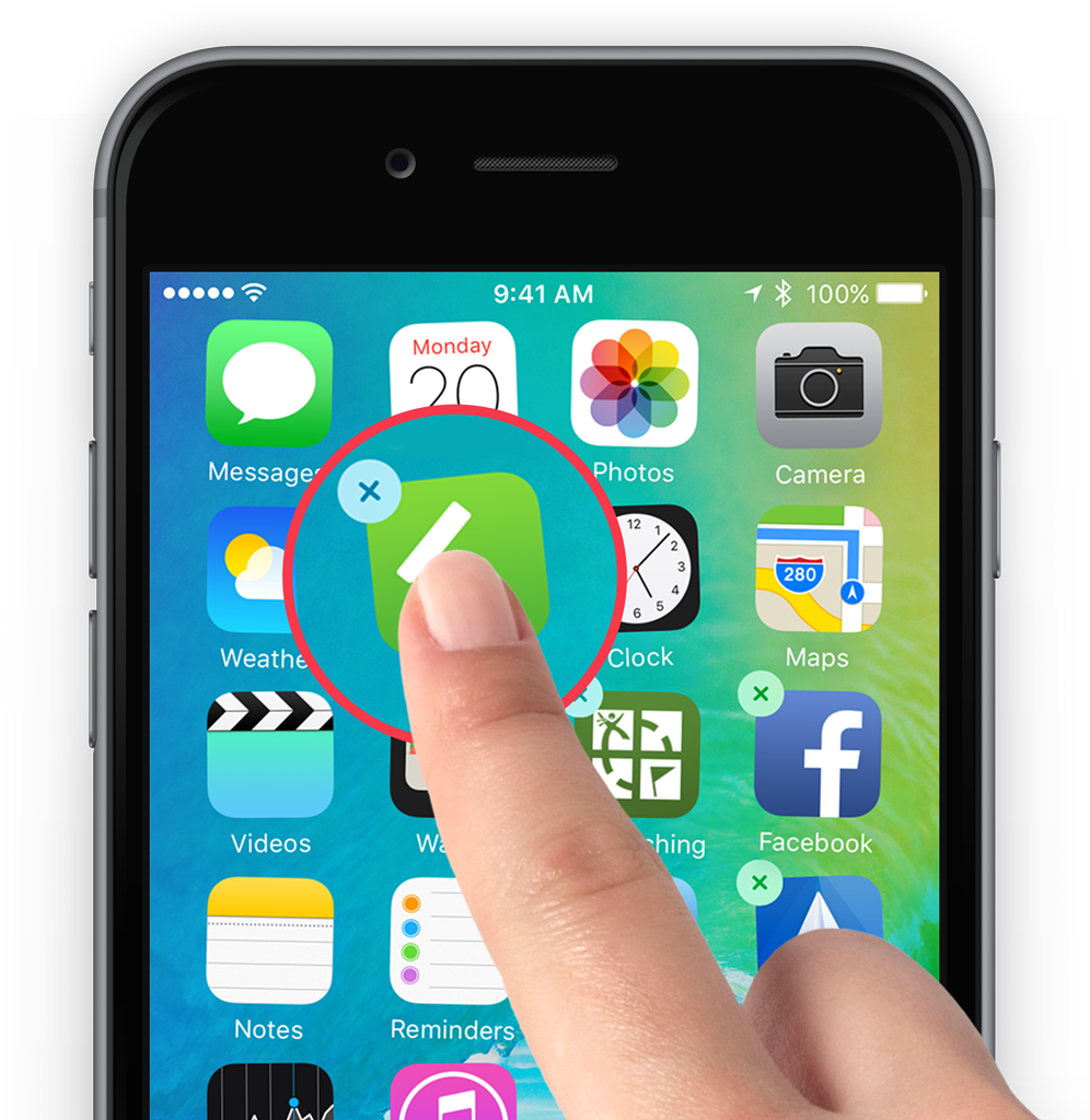 Press and hold an icon until it shakes