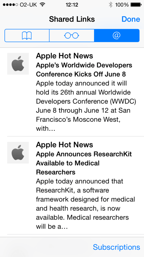At any point, go back to the ‘@’ tab and then tap on an article synopsis to open the full page in Safari.