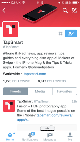 TapSmart's Twitter profile.