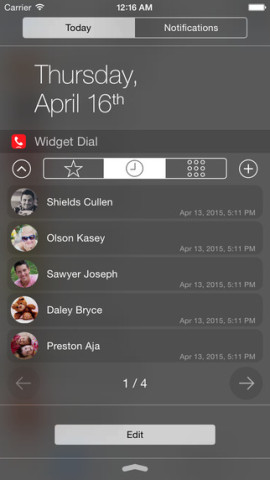 Your favorite contacts appear right in Notification Center once Widget Dial has been configured. 